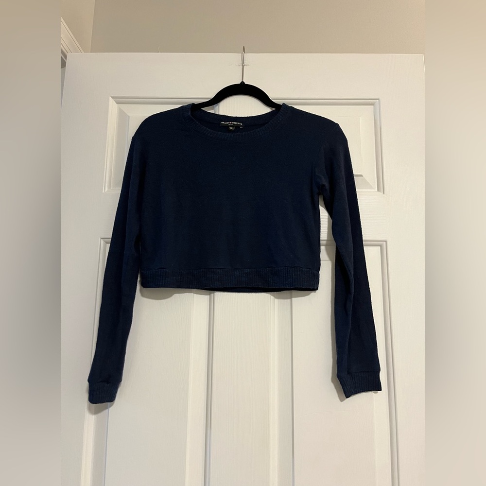 Brandy Melville Navy Blue Soft Long Sleeved Crop Top One Size